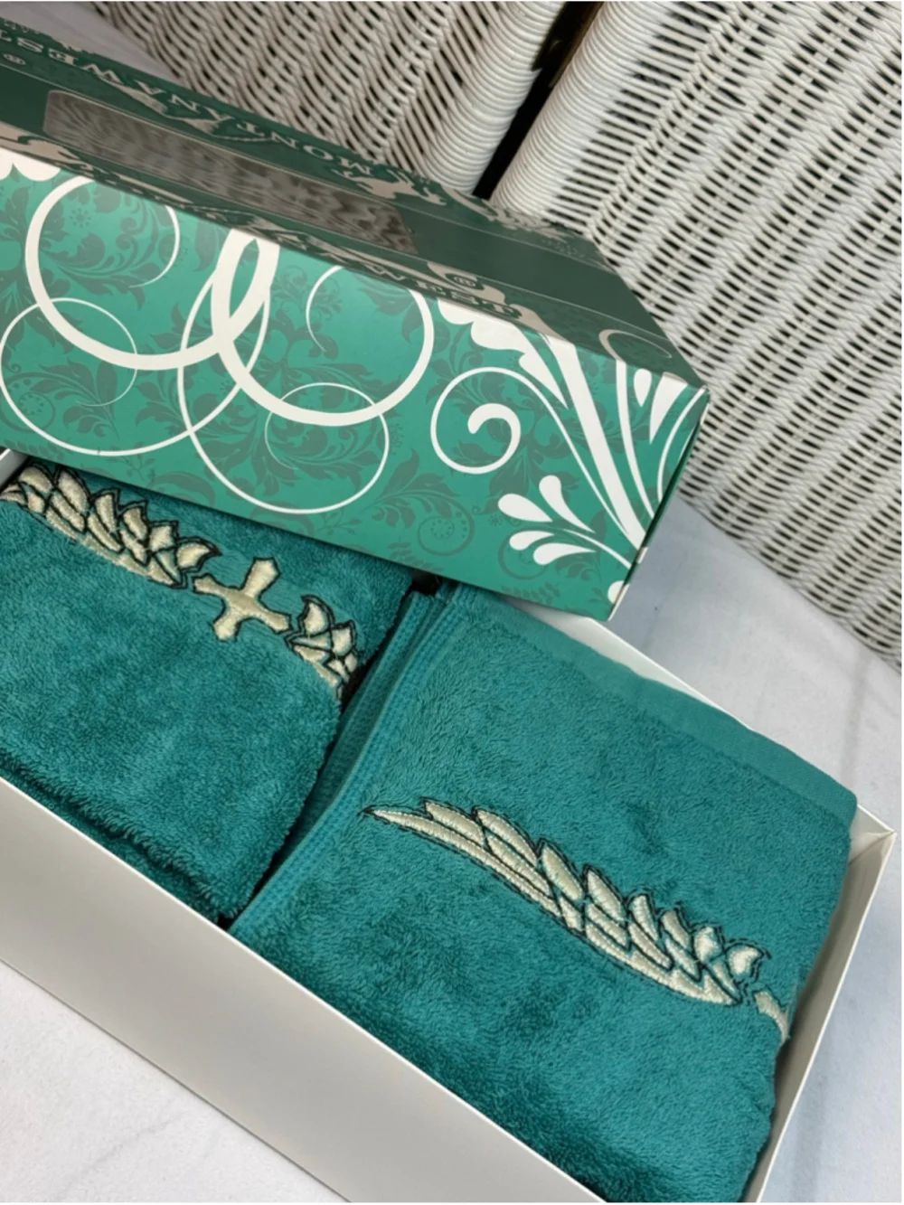 Montana West 6 Pc Embroidered Cross Hand Towel Set Western Turquoise Brown Cream